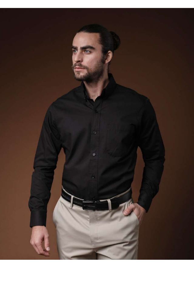 Camisa Gabardina Bibo color negro, modelo caballero