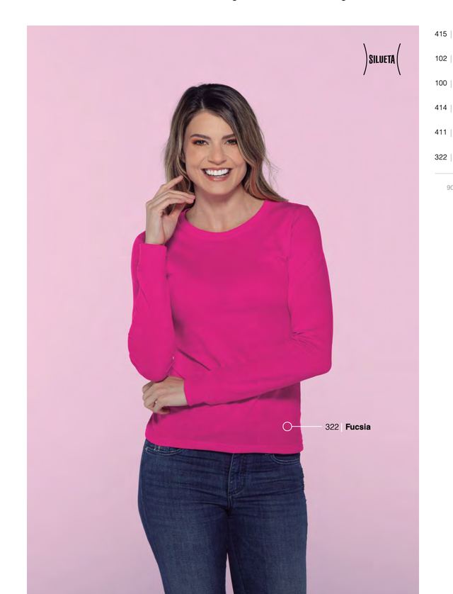 Playera Yazbek D0304 dama manga larga con silueta color fucsia