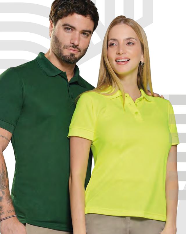 Polo BeFresh caballero verde botella y dama amarillo neón