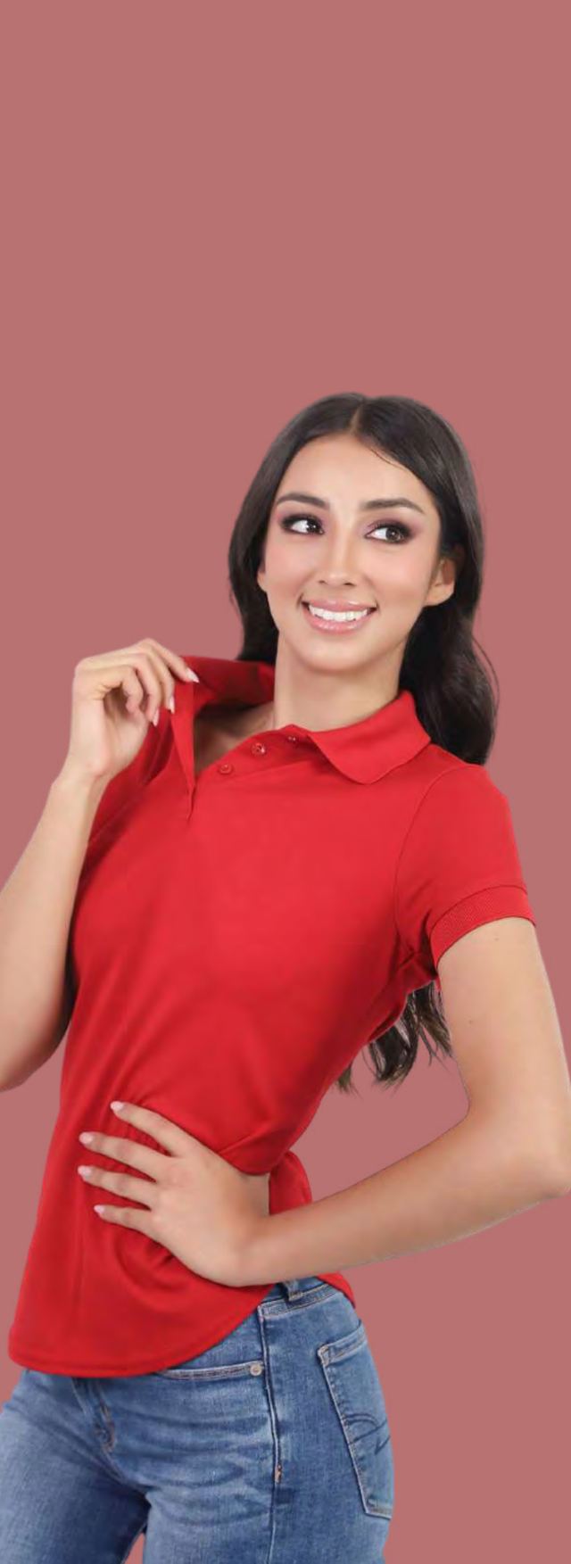 Polo Novara 9008D dama color rojo, vista de detalle